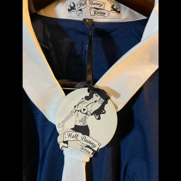 Unique Vintage x Hell Bunny Plus Size Navy Blue Sailor Jackie Pencil Dress - Picture 12 of 14